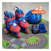 Pack2 Par Patines Kids Ollie Azul y Rojo T27-30 con Casco Bota Ergonomica Y+Papel Regalo